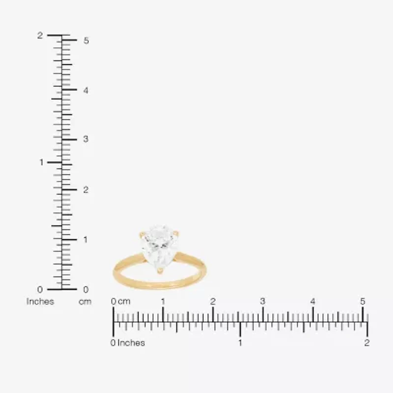 Womens White Cubic Zirconia 10K Gold Pear Solitaire Cocktail Ring
