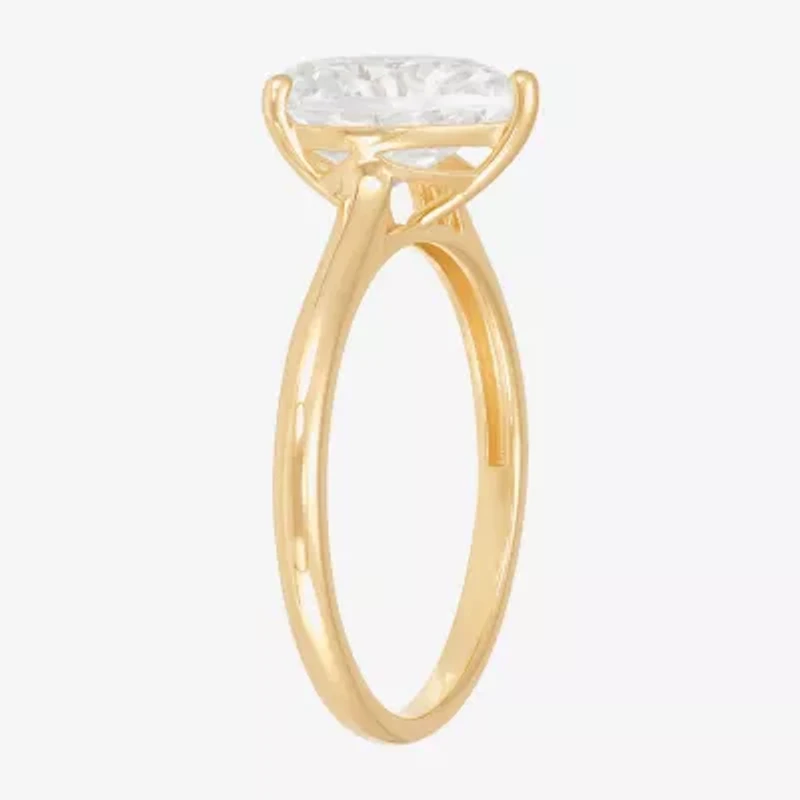 Womens White Cubic Zirconia 10K Gold Pear Solitaire Cocktail Ring