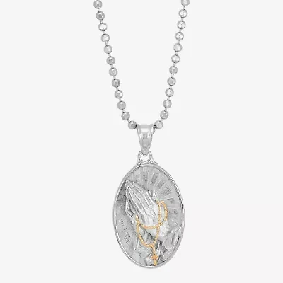 Praying Medal Mens 14K Gold Over Silver Oval 18 Inch Pendant Necklace