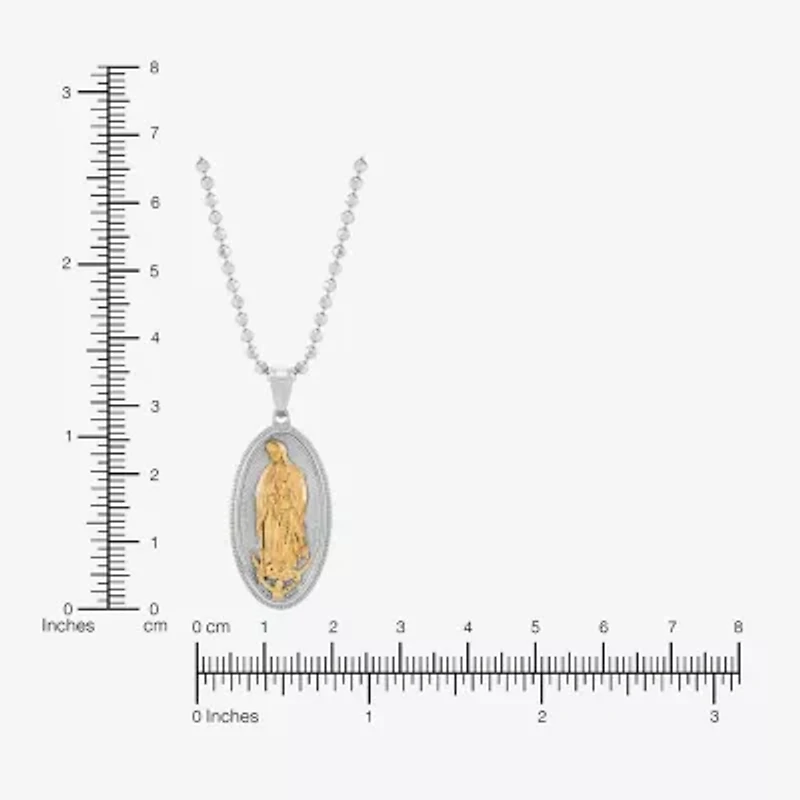 Mens Sterling Silver Oval 18 Inch Pendant Necklace