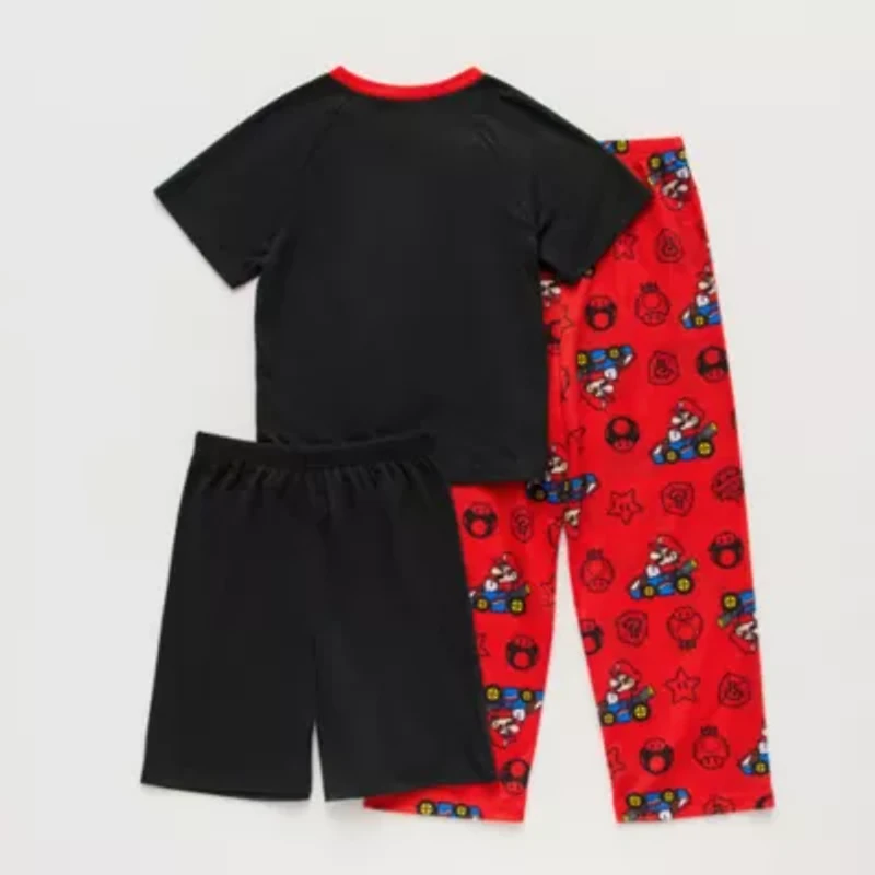 Little & Big Kid Boys Super Mario Crew Neck Short Sleeve 3-pc. Pajama Sets