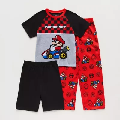 Little & Big Kid Boys Super Mario Crew Neck Short Sleeve 3-pc. Pajama Sets