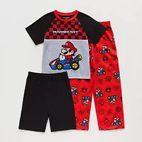 Little & Big Kid Boys Super Mario Crew Neck Short Sleeve 3-pc. Pajama Sets