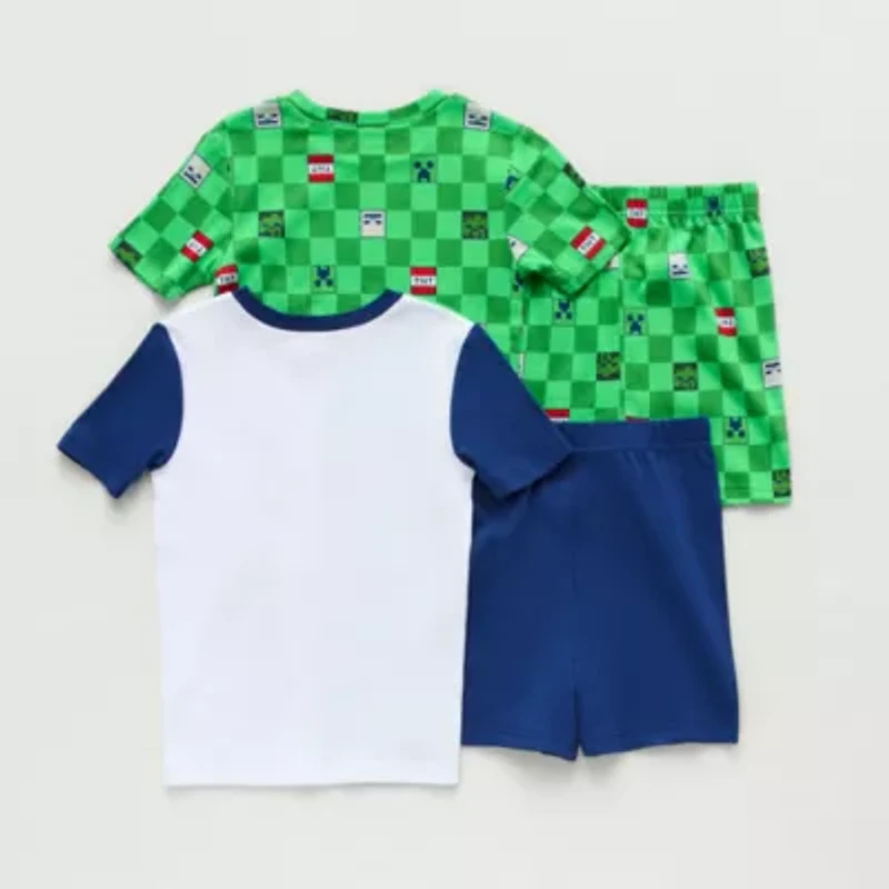 Little & Big Kid Boys Minecraft Crew Neck Short Sleeve 4-pc. Pajama Sets