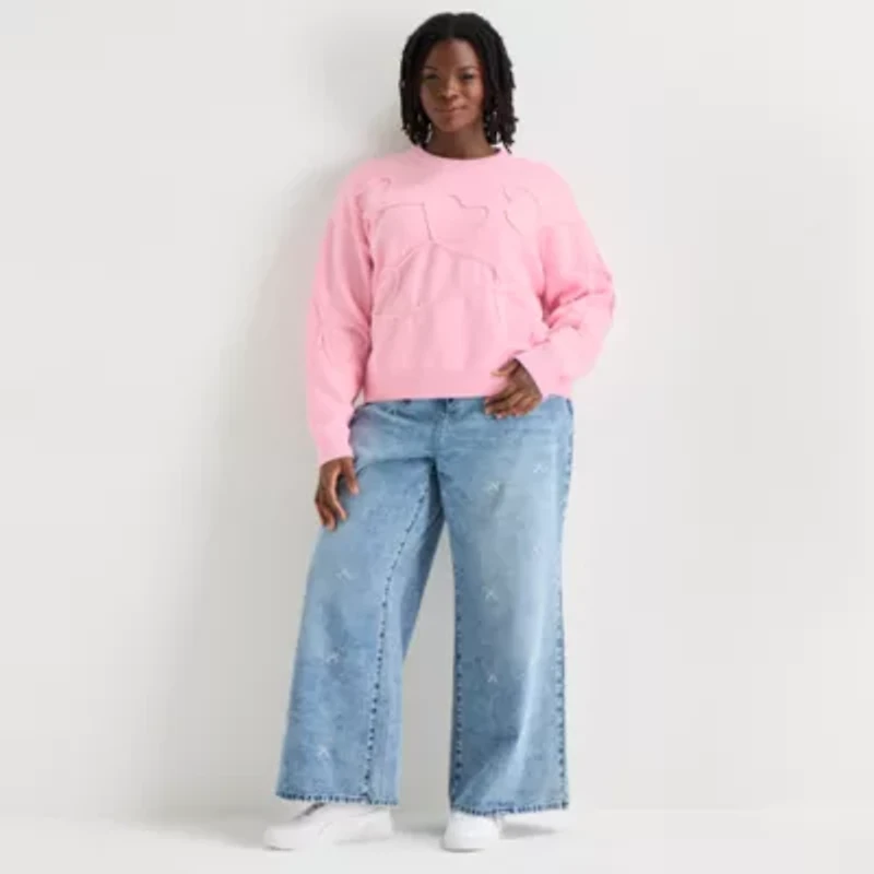 Forever 21 Juniors Plus Womens Crew Neck Long Sleeve Pullover Sweater