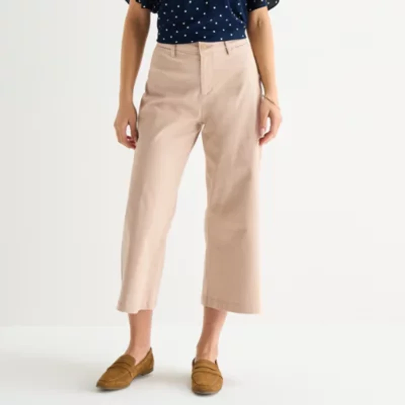 Liz Claiborne Womens Wide Leg Mid Rise Cropped Pant