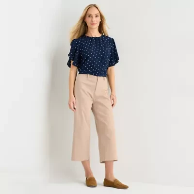 Liz Claiborne Womens Wide Leg Mid Rise Cropped Pant