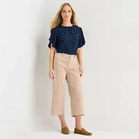 Liz Claiborne Womens Wide Leg Mid Rise Cropped Pant