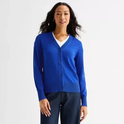 Liz Claiborne Womens V Neck Long Sleeve Button Cardigan