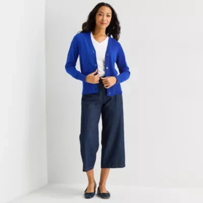 Liz Claiborne Womens V Neck Long Sleeve Button Cardigan