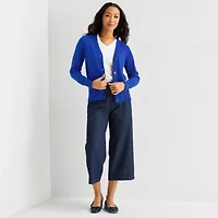 Liz Claiborne Womens V Neck Long Sleeve Button Cardigan