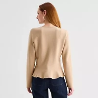 Liz Claiborne Womens Crew Neck Long Sleeve Button Cardigan