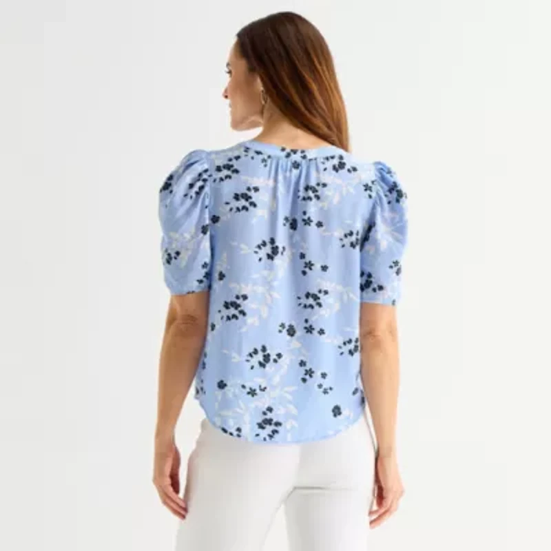 Liz Claiborne Womens Round Neck Short Sleeve Blouse