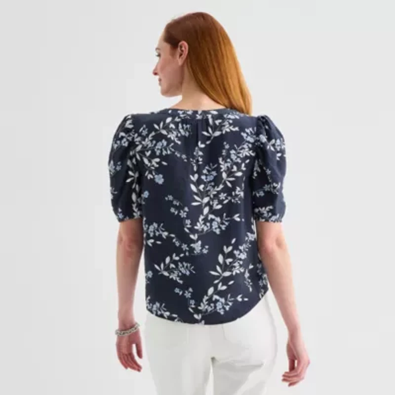 Liz Claiborne Womens Round Neck Short Sleeve Blouse