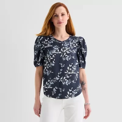 Liz Claiborne Womens Round Neck Short Sleeve Blouse