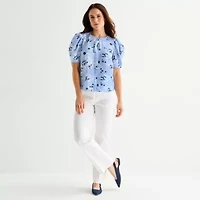 Liz Claiborne Womens Round Neck Short Sleeve Blouse