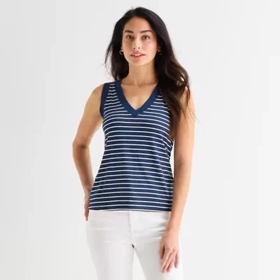 St. John's Bay Womens V Neck Sleeveless Blouse
