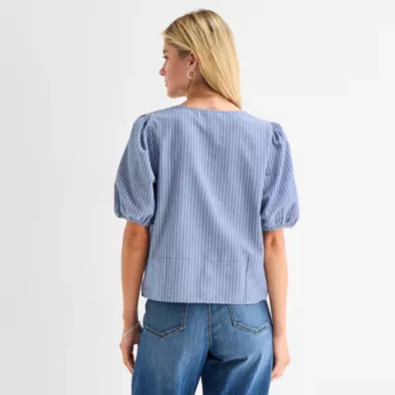 St. John's Bay Womens Split Tie Neck Short Sleeve Blouse