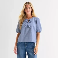 St. John's Bay Womens Split Tie Neck Short Sleeve Blouse