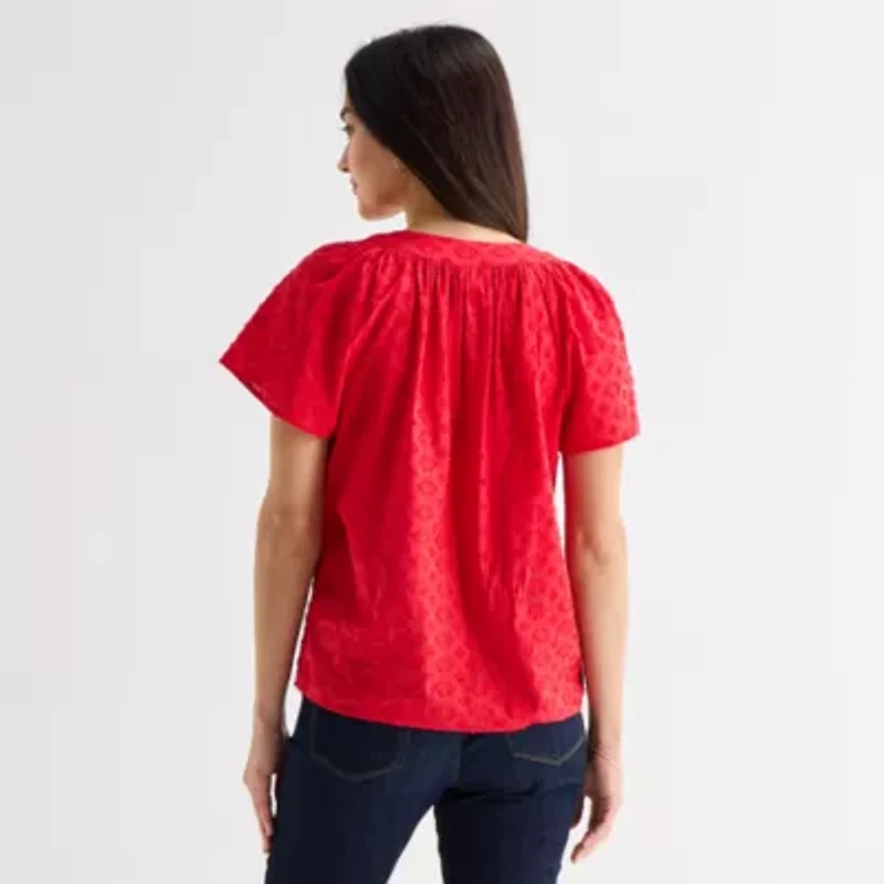 St. John's Bay Womens V Neck Short Sleeve Blouse