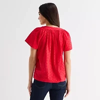 St. John's Bay Womens V Neck Short Sleeve Blouse