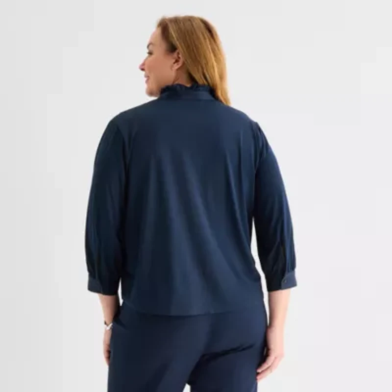 Liz Claiborne Womens Plus 3/4 Sleeve Blouse