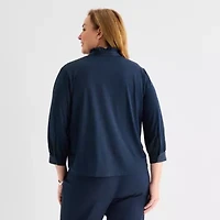Liz Claiborne Womens Plus 3/4 Sleeve Blouse