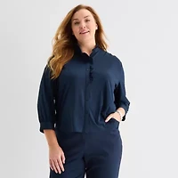 Liz Claiborne Womens Plus 3/4 Sleeve Blouse