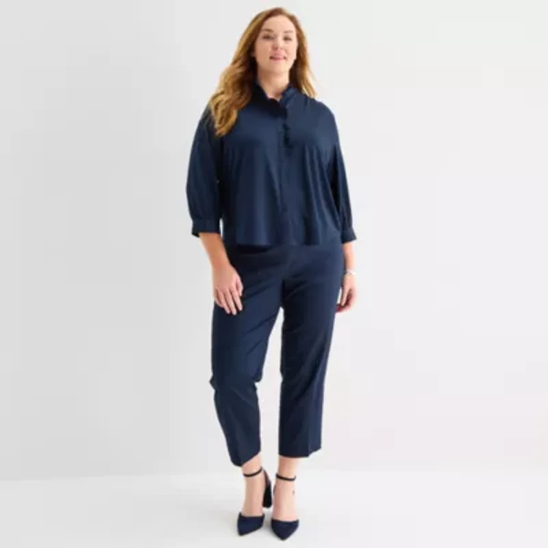Liz Claiborne Womens Plus 3/4 Sleeve Blouse