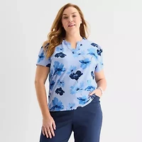 Liz Claiborne Womens Plus Split Crew Neck Short Sleeve Blouse