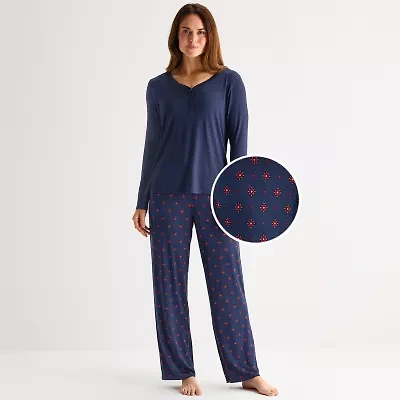 Liz Claiborne Cool and Calm Womens Long Sleeve 2-pc. Pajama Sets