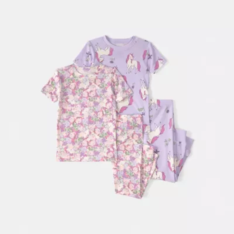 Carter's Toddler Girls Round Neck Short Sleeve 4-pc. Pajama Set