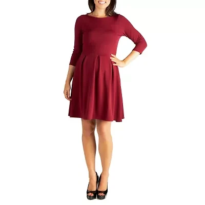 24seven Comfort Apparel Womens Maternity Boat Neck 3/4 Sleeve Fit + Flare Dress