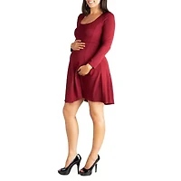 24seven Comfort Apparel Womens Maternity Scoop Neck Long Sleeve A-Line Dress