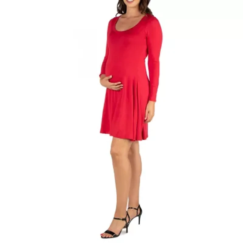 24seven Comfort Apparel Womens Maternity Scoop Neck Long Sleeve A-Line Dress