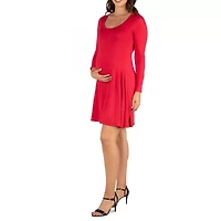 24seven Comfort Apparel Womens Maternity Scoop Neck Long Sleeve A-Line Dress