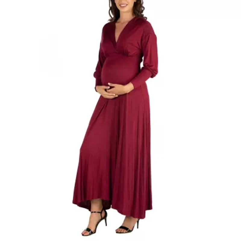 24seven Comfort Apparel Womens Maternity V Neck Long Sleeve Maxi Dress
