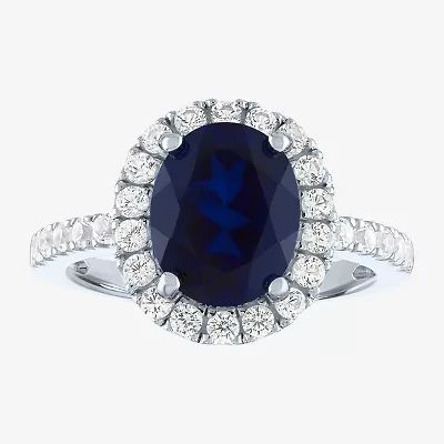 Womens Lab Created Blue Sapphire Sterling Silver Cocktail Ring