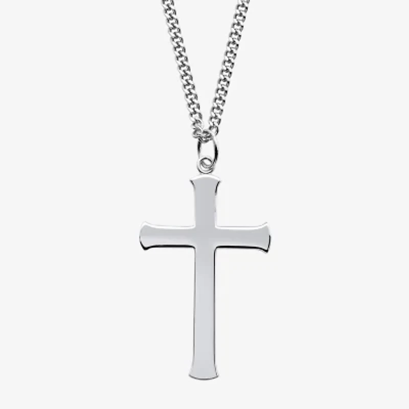 Mens Sterling Silver Cross 24 Inch Pendant Necklace