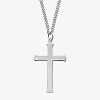 Mens Sterling Silver Cross 24 Inch Pendant Necklace