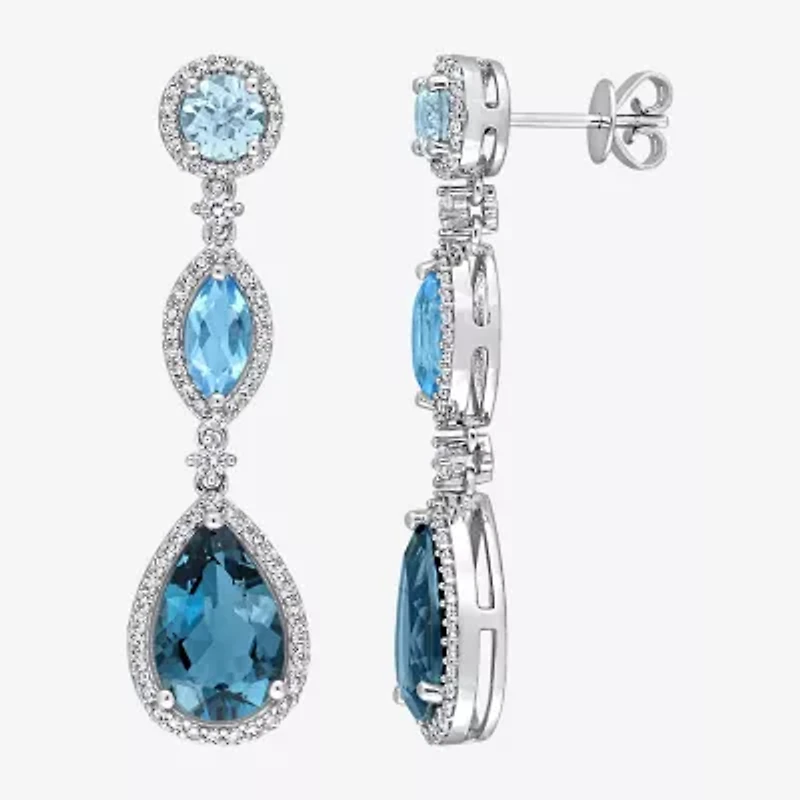 Genuine London Blue Topaz 14K White Gold Drop Earrings