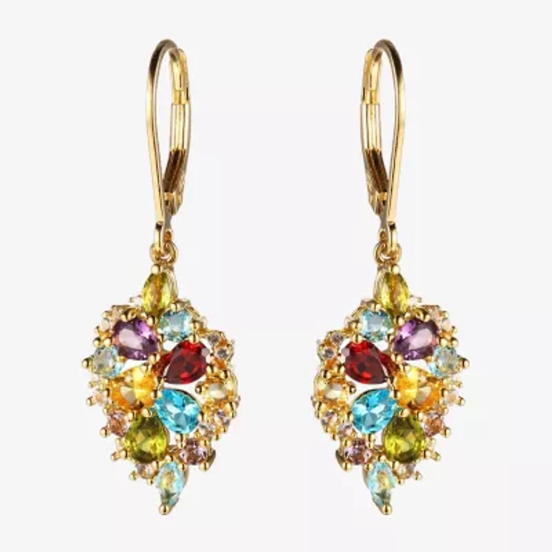 Womens Genuine Multi Color 18K Gold Over Silver Drop Earrings