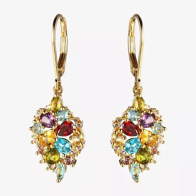Womens Genuine Multi Color 18K Gold Over Silver Drop Earrings