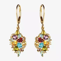 Womens Genuine Multi Color 18K Gold Over Silver Drop Earrings