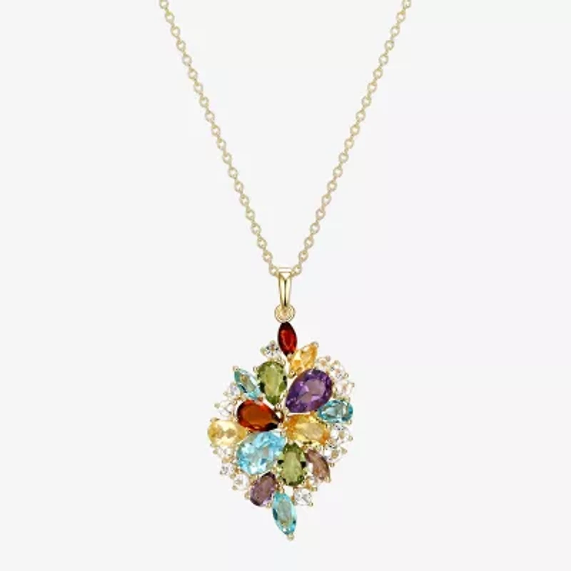 Womens Genuine Multi Color 18K Gold Over Silver 18 Inch Pendant Necklace