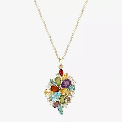 Womens Genuine Multi Color 18K Gold Over Silver 18 Inch Pendant Necklace