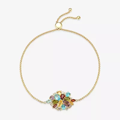 Womens Genuine Multi Color 18K Gold Over Silver Bolo Bracelet