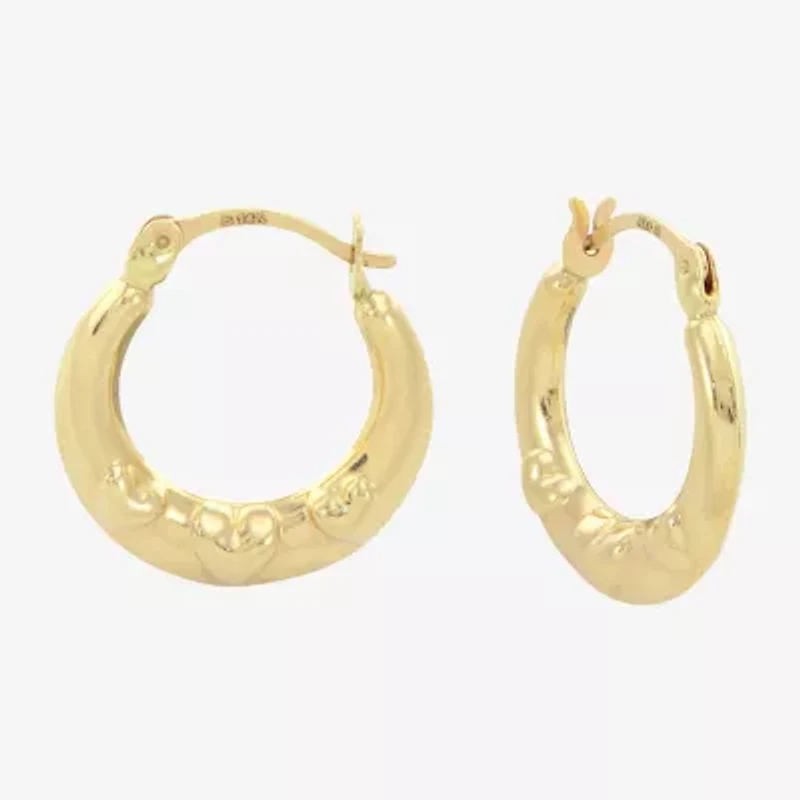 Womens 14K Gold 15mm Heart Hoop Earrings