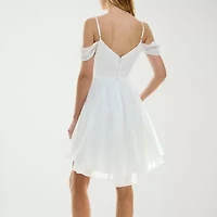City Triangle Off The Shoulder Womens Juniors Fit + Flare Dress