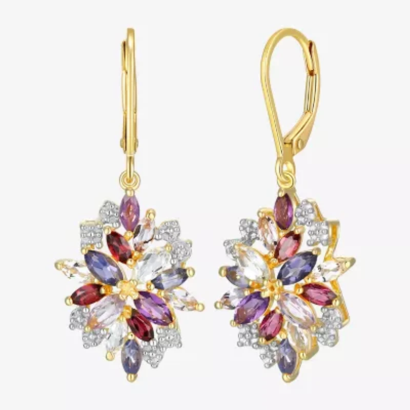 Womens Genuine Purple Amethyst 18K Gold Over Silver Drop Earrings